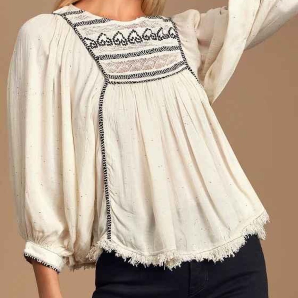 Free People boho embroidery top XS